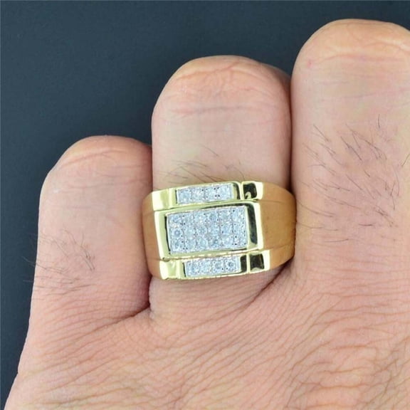 0.50 Ct Moissanite 14K Yellow Gold Plated Pave Statement Square Pinky Men's Ring