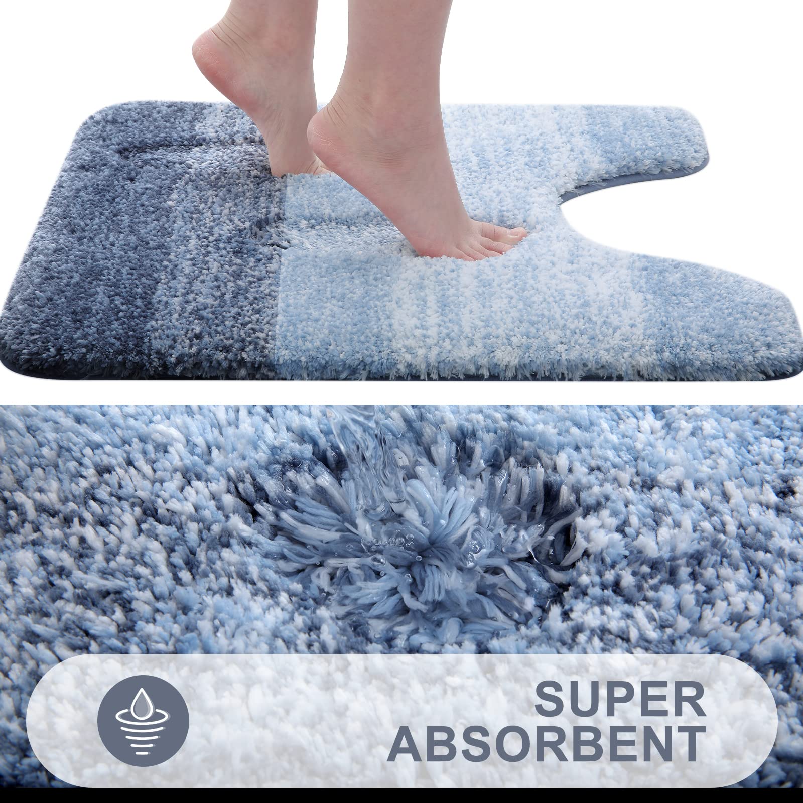 Buganda U-Shaped Toilet Bath Mat, 20"W x 24"L, Blue photo 5
