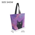 thumbnail image 4 of Open Top Canvas Tote Bag with Zipper Reusable Shopping Bag 13.5x15" Roomy Carryall Purple Sky and Black Cat, 4 of 9