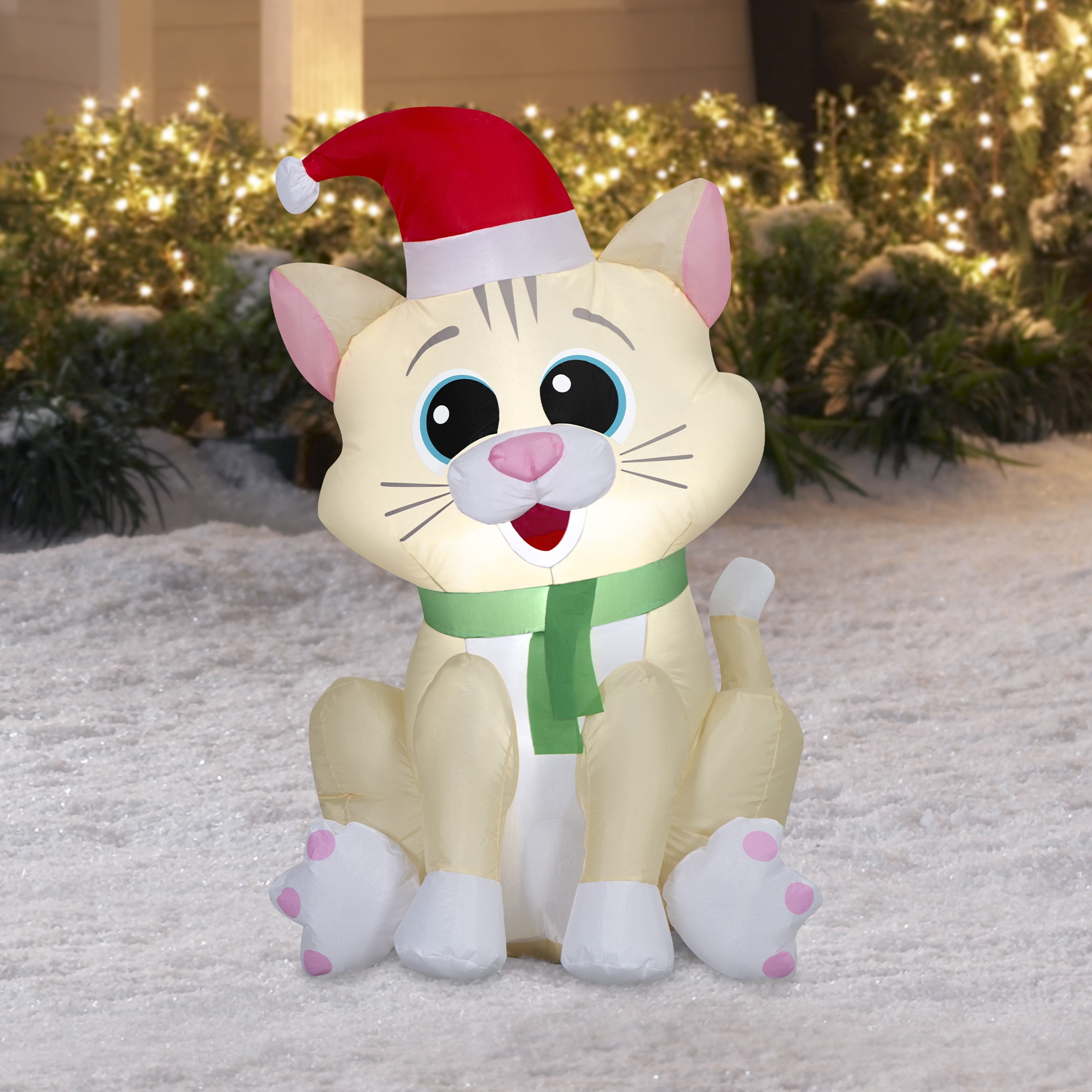 Multicolor Kitty Cat Christmas Airblown Yard Inflatable, 3.5', by Holiday Time