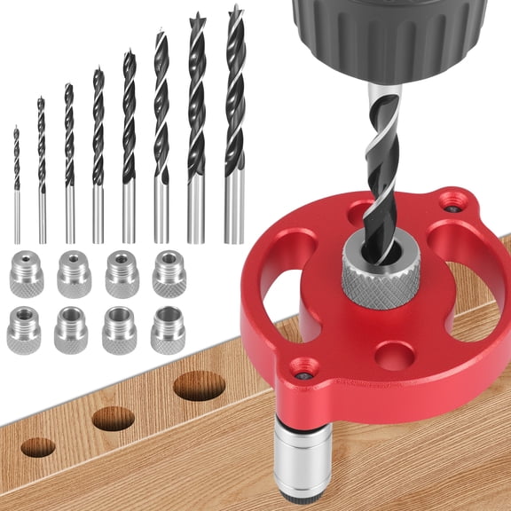 TMWEFUSC Hole Drill Positioner Locator, Woodworking Dowel Jig Self Centering Doweling Jig Woodworking Center Finder Kit Tool for Vertical Hole Drilling, Red