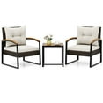 thumbnail image 2 of Costway 3 PCS Patio Conversation Set with Coffee Table Solid Acacia Wood Armrests Tabletop White, 2 of 10