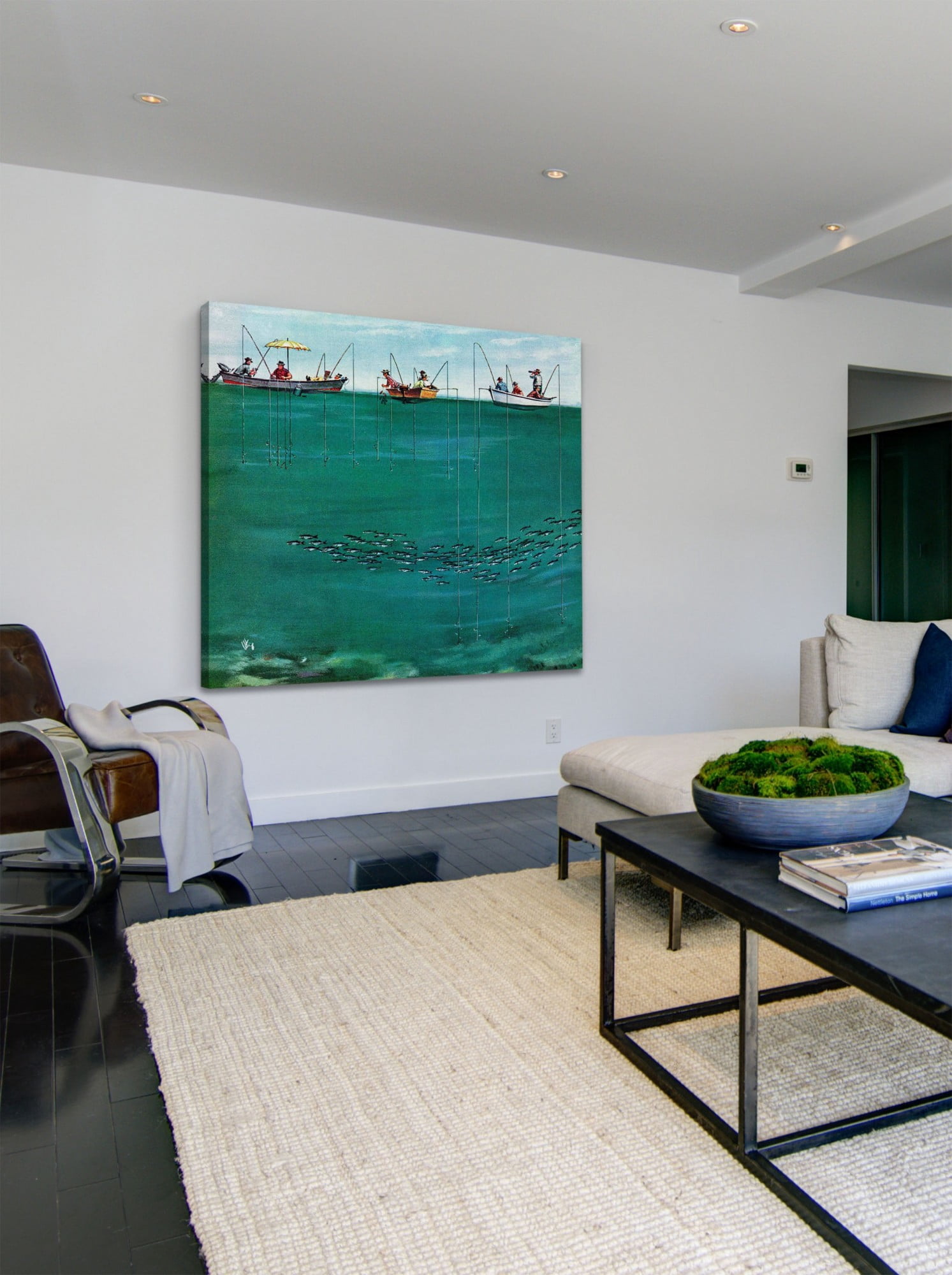Marmont Hill School of Fish Among Lines by Thornton Utz Painting Print on Wrapped Canvas