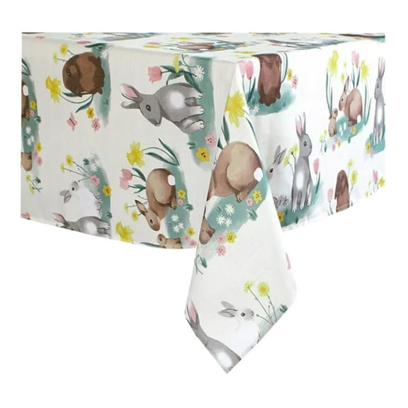 Celebrate Modern Easter Tablecloth, 60 x 84 Inches, Polyester, Painted Bunny