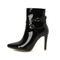 thumbnail image 4 of Womens Stiletto High Heel Patent Leather Ankle Boots Fashion Pointed Toe Mid Calf Fall Booties Comfortable Slip On Dress Shoes Black Size 6, 4 of 6