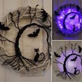 thumbnail image 2 of 18 Inch Prelit Halloween Bat Wreath with 20 LED Purple Lights for Front Door Halloween Wreath Decorations Spooky Glitter Wreath Battery Operated Halloween Decor Home Party Wall Indoor Outdoor Decor, 2 of 5
