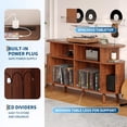thumbnail image 4 of 55" Record Player Stand, Mid Century Turntable Cabinet with Vinyl Storage & Charging Station, Walnut, 4 of 7
