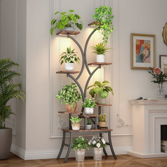 Plant Stands Indoor With Grow Light For Indoor Plants Multiple - 63" Tall Indoor Shelf With Anti-Tipping Device, Black Metal Flower Holder Rack For Indoor