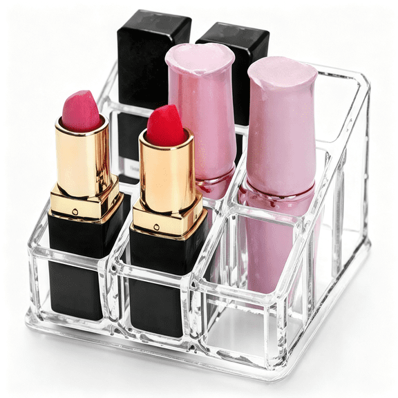 LQSEO 9 Spaces Acrylic Lipstick Case -Mini Lipstick Holder,Clear Acrylic Cosmetic Organizer Display for Lipsticks,Lip Gloss,Nail Polish and Vanity Counters