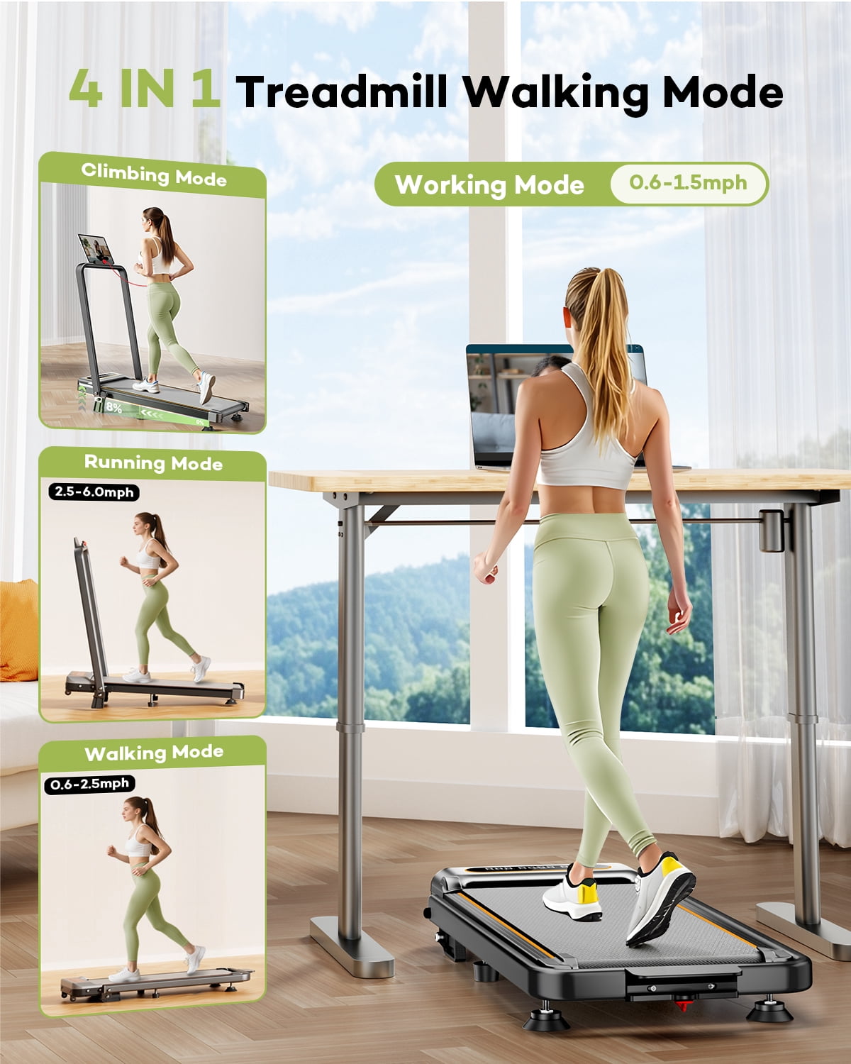 Foldable Treadmill with 10% Incline, 3.5HP Low Noise Walking Pad Treadmill with Handle Bar,4 in 1 Portable Under Desk Treadmills for Home/Office, 350 Lbs Capacity, APP & Remote Control
