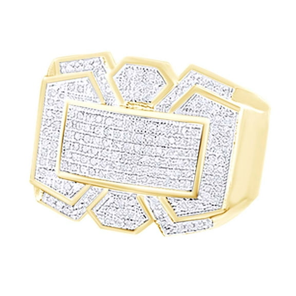 AFFY Round Cut White Cubic Zirconia Men's Cluster Ring In 14k Yellow Gold Over Sterling Silver (0.55 cttw) Ring Size-4