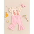 thumbnail image 3 of Bagilaanoe 3pcs Newborn Baby Girl Pants Set Letter Short Sleeve Romper Tops + Flare Trousers + Headband 3M 6M 12M 18M Infant Casual Clothes, 3 of 7
