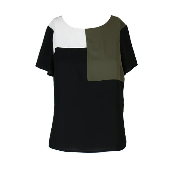 Nine West Womens Black Olive Colorblock Short Sleeve Top XS