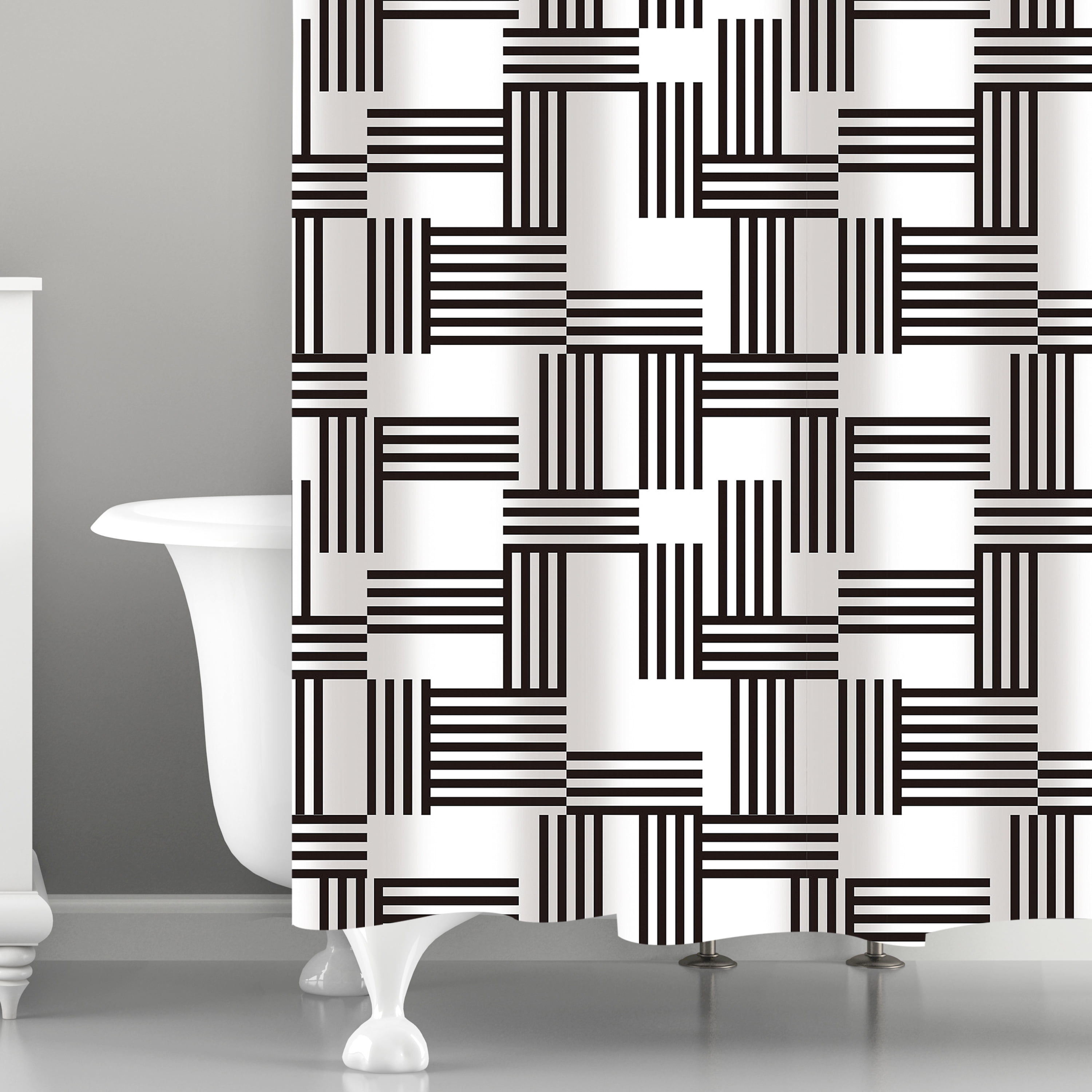 Bath Bliss White/Black Woven Stripes Design PE and EVA Shower Curtain, 70" x 72"