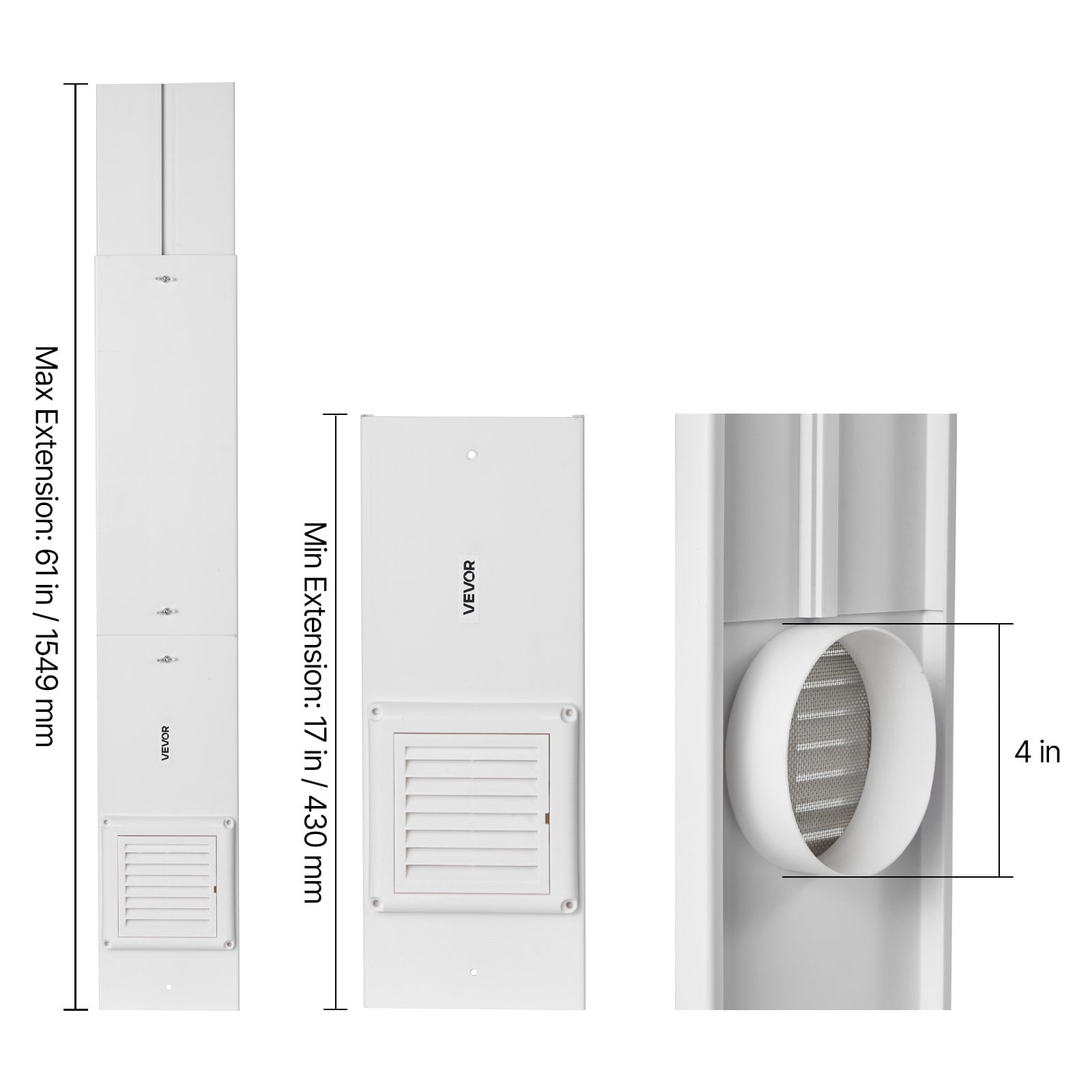 VEVOR Dryer Vent Window Kit, Fits 4-Inch Exhaust Hoses, Adjustable Length for Adapts Sliding Windows of Different Heights, Sturdy PVC and PP Materials, Dual Protections & Multi-layer Sealing Design