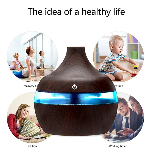 Xihbxyly Difusor de Aroma Portátil, Luz Nocturna Led, Humidificador de 7 Colores, Aromaterapia para Aliviar El Estrés, Decoración para El Hogar y La Oficina, Ambiente Relajante, Capacidad de 300 Ml,
