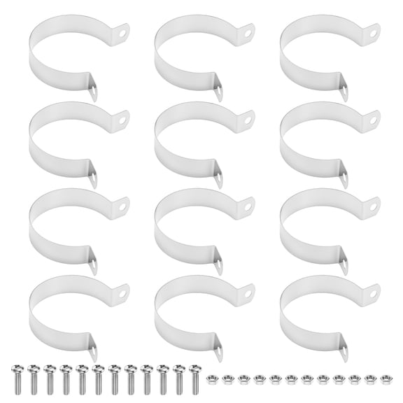 Uxcell 12-Pack Brace Bands Chain Link Fence Parts, 1-7/8 Inch Galvanized Steel Chain Link Brace Band with Bolts and Nuts for Fence/Gate