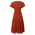 thumbnail image 5 of Riforla Womens Boho Dot Maxi Dresses Wrap V Neck Flutter Short Sleeve Solid Tie Belt A Line Tiered Flowy Long Dresses Solid Midi Dress Orange L, 5 of 5