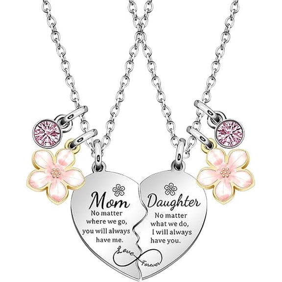 2PCs Mother Daughter Heart Matching Pendant Necklaces Set for Mom Daughter Necklace Gifts I Love You Gifts for Mom Daughter Christmas Birthday Gifts M