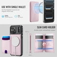 thumbnail image 5 of JEEHOOD Case For Apple iPhone 17 Pro , RFID Blocking, PU Leather,Compatible With MagSafe Detachable 2 In 1 Wallet With Built-in Push Card Holder,Kickstand Magnetic Protective Cover,Pink, 5 of 8