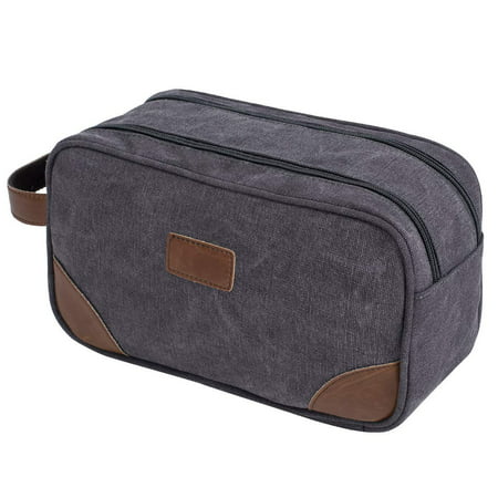 Portable Travel Toiletry Bag Cosmetic Organizer Canvas PU Leather Storage Bag Bathroom Shaving Dopp (Best Leather Dopp Kit)