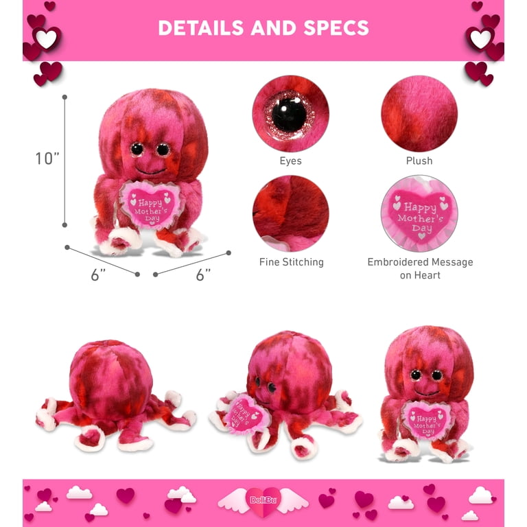 DolliBu Happy Mother's Day Super Soft Plush Pink Tie-Dye Octopus