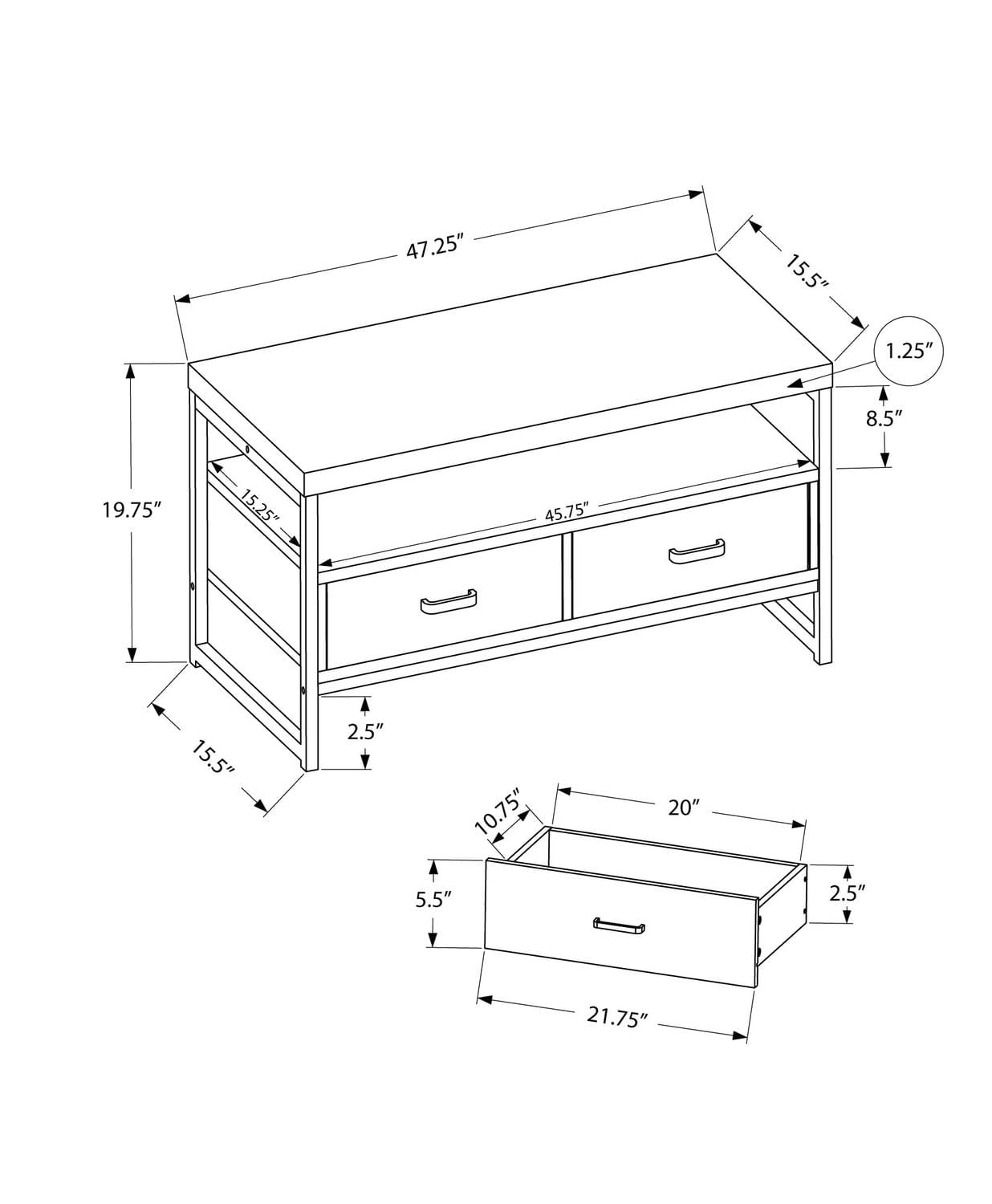 Monarch Specialties Tv Stand, 48 Inch, Console, Media Entertainment Center, Storage Drawers, Living Room, Bedroom, Laminate, Metal, Grey, Black, Contemporary, Modern