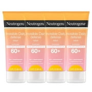 Invisible Daily Sunscreen Lotion SPF 60 - Water Resistant Sun Block Lotion Oxybenzone Free Sunscreen for Face | Moisturizing & Quick Drying Skin Sun Protection| Travel Size, 3 OZ Per Pack, Pack of 4