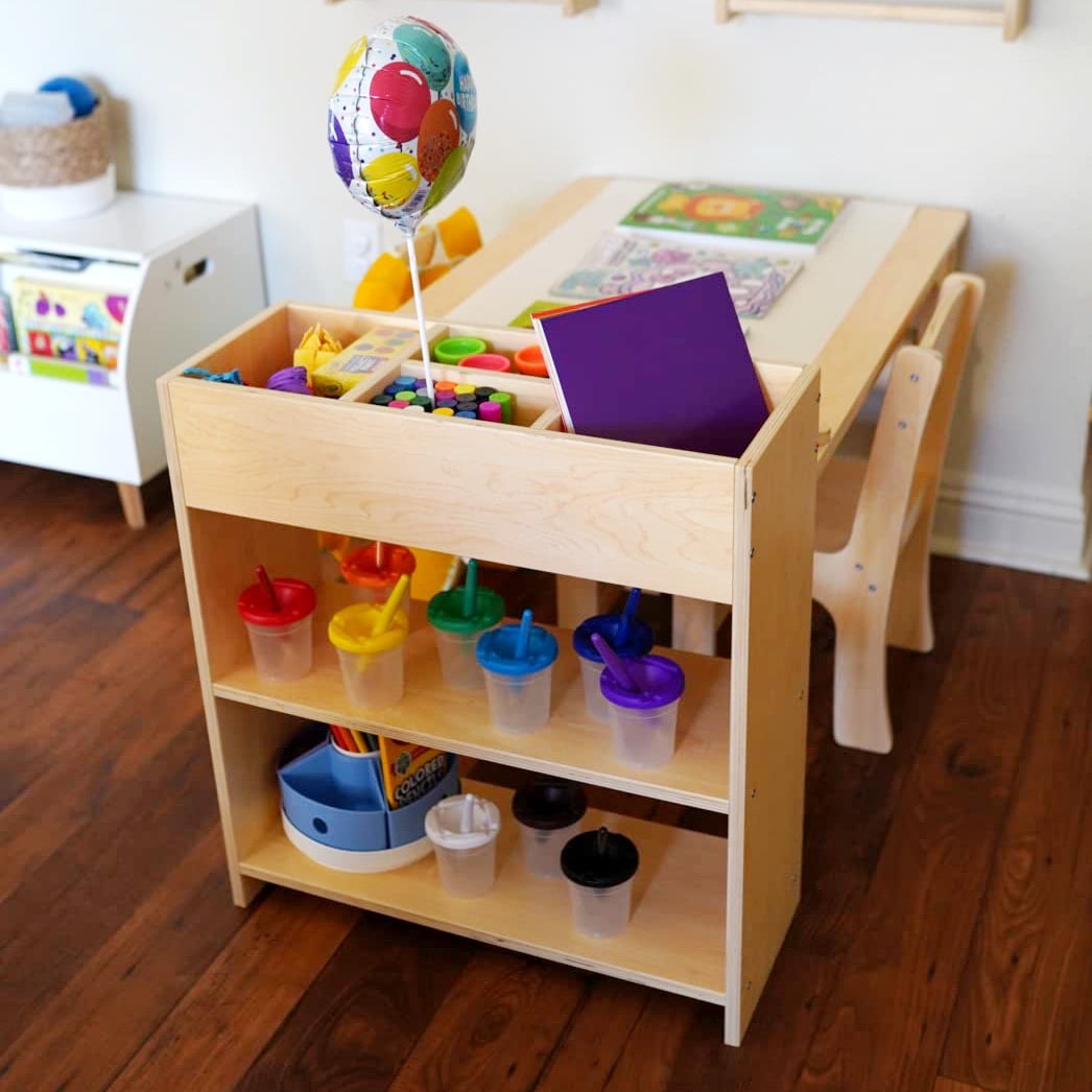 GDLF Kids Art Table and Chairs Set Craft Table with Large Storage Shelves Drawing Desk, Made of Plywood