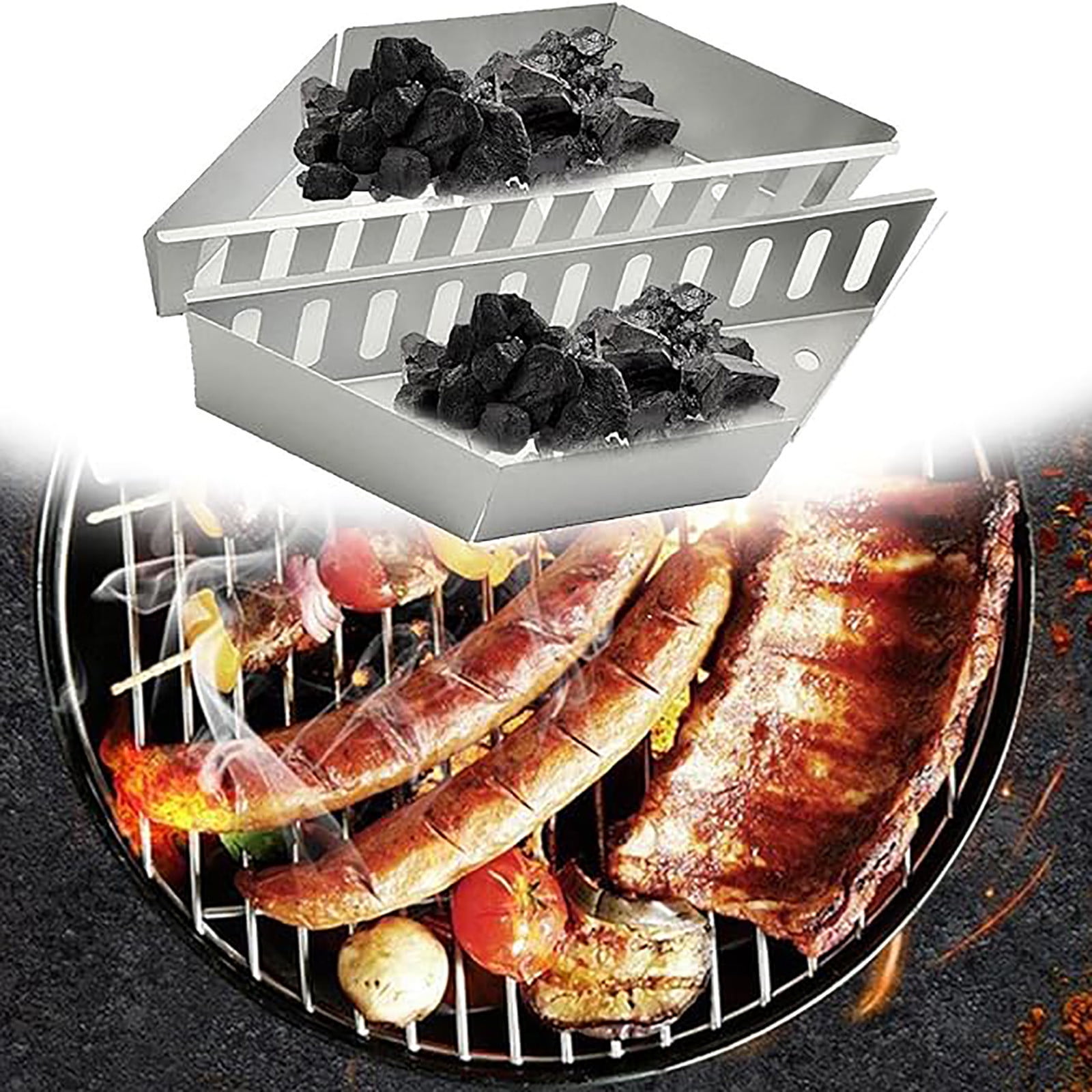 Stainless Steel Charcoal Basket for Grilling 22 Inch Charcoal Grill Direct Indirect Heat Set of 2