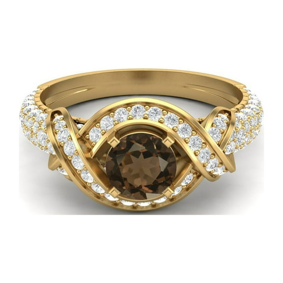 Mooneye Estate Ring 6mm Round Smoky Quartz 925 Sterling Silver Gold Vermeil Women Valentine Ring