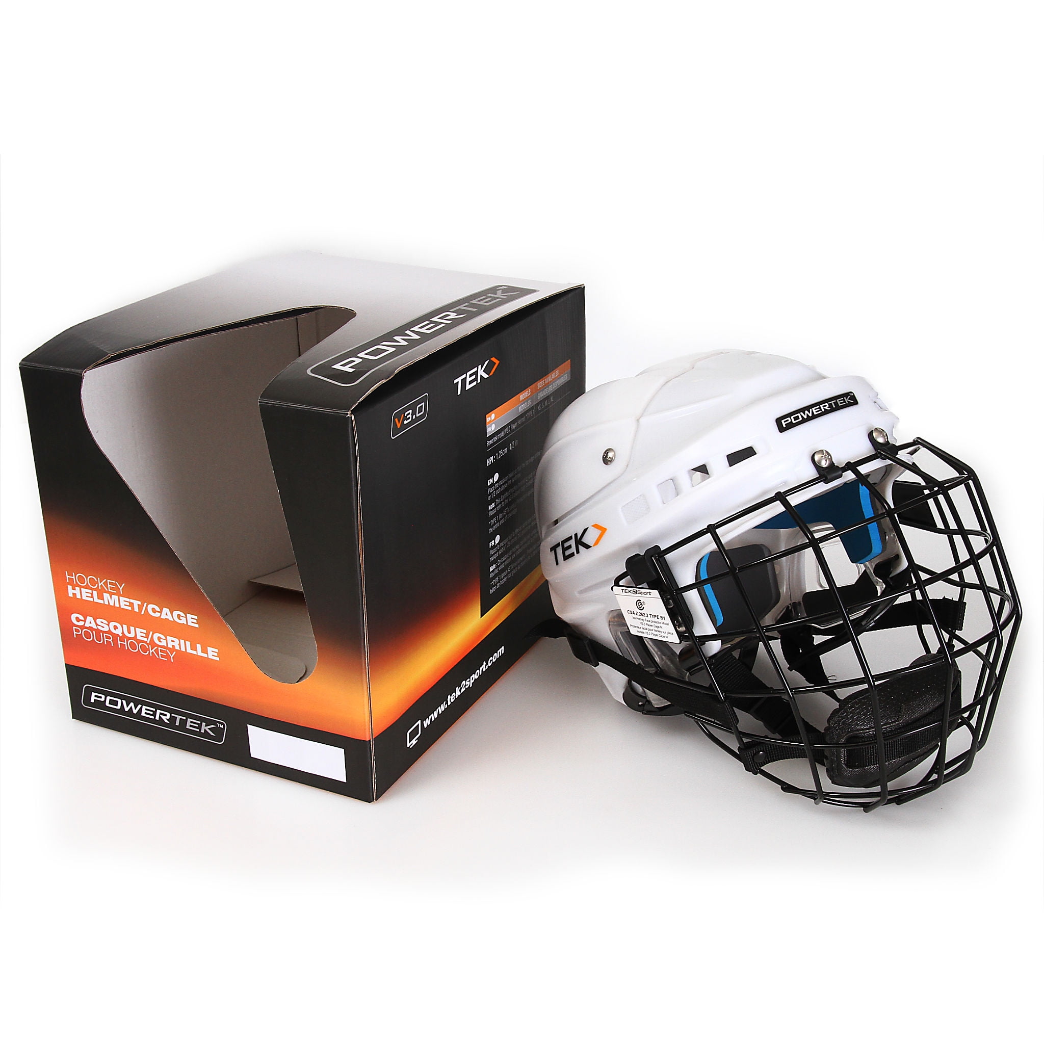 V3.0 Powertek White Helmet with Cage - SR Large
