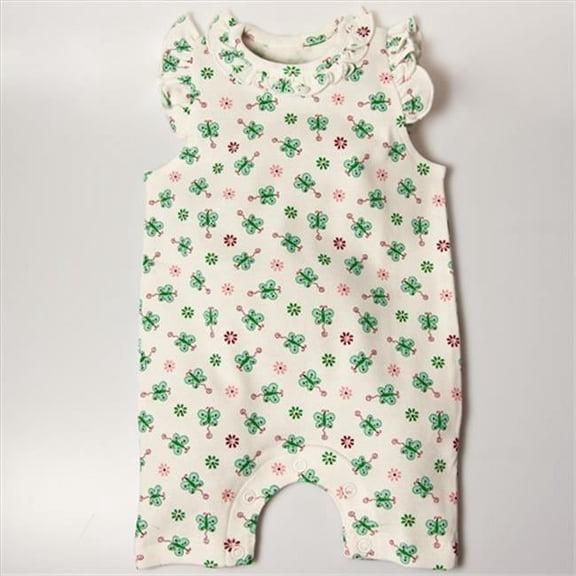 BGSRKM36 Sleeveless Butterfly Romper - White with butterfly prints, 3-6 months