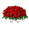 thumbnail image 5 of Sympathy Silks Artificial Cemetery Flowers 2 Red Poinsettia Bouquets and Saddle, 5 of 9