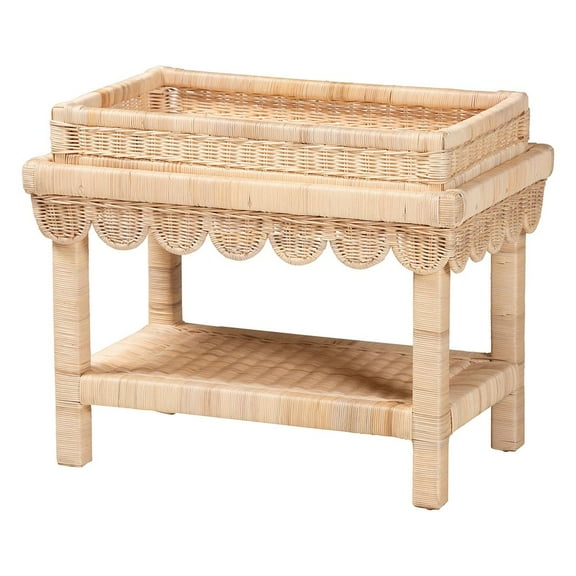 bali & pari Weyman Scalloped Rattan End Table with Removable Tray Top