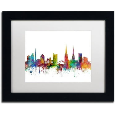 Trademark Fine Art 'Coventry England Skyline' Canvas Art by Michael Tompsett, White Matte, Black Frame