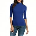 thumbnail image 3 of Women's Solid Color Turtleneck Half Sleeve Slim Fit Blouse Shirt Top, Breathable Casual Elegant Office Work Tunic, Fall Winter Fashion | CSEONE,Blue L, 3 of 9