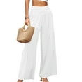 thumbnail image 4 of hirigin Women Wide Leg Palazzo Lounge Pants Cotton Boho Elastic High Waist Gauze Dress Pants Casual Trousers, 4 of 7