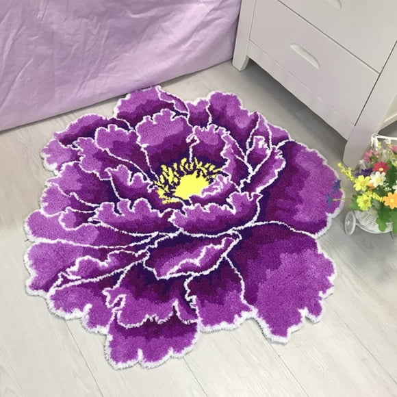 Lonbiaci Rug,3D Peony Thick Flower Carpet Bedroom livingroom Round Rug Bed Soft Parlor Pink Rug