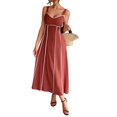 thumbnail image 2 of Women'S Striped Maxi Dress Spaghetti Strap Cut Out Flowy Long Dress Brick Red L, 2 of 8