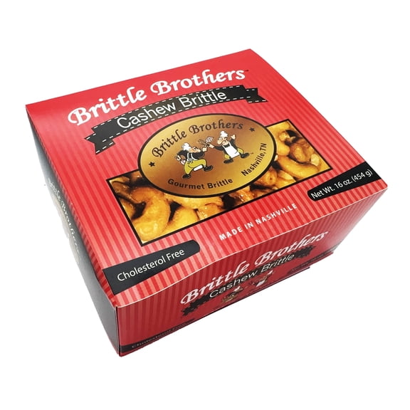 Brittle Brothers Cashew Brittle - 16 oz. Gift Box - Gourmet Candy Nashville Whiskey Bourbon Peanut Brittle Pecan Cashew Candy Snack Mothers Day Fathers Christmas Valentines Day Graduation Corporate G