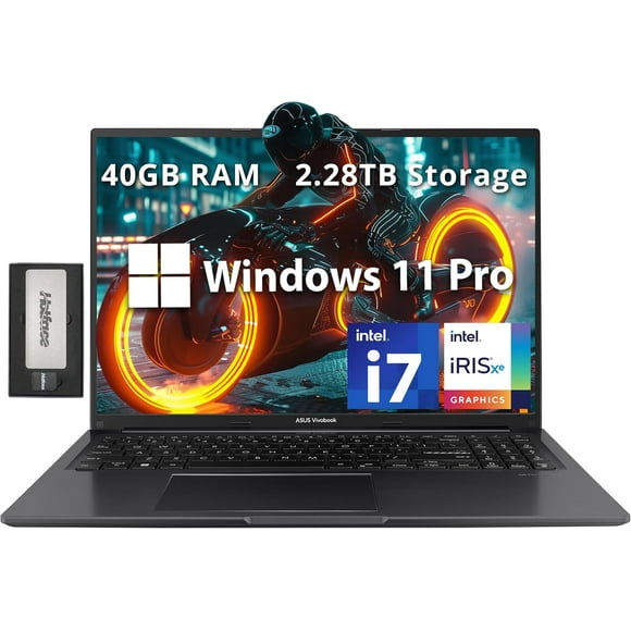 ASUS Vivobook 16" WUXGA Laptop, Intel i7-1255U, 40GB RAM, 2.28TB Storage(2TB SSD+288GB Docking Station Set), Intel Iris Xe Graphics, Numeric Keypad, WiFi 5, Win 11 Pro, Black