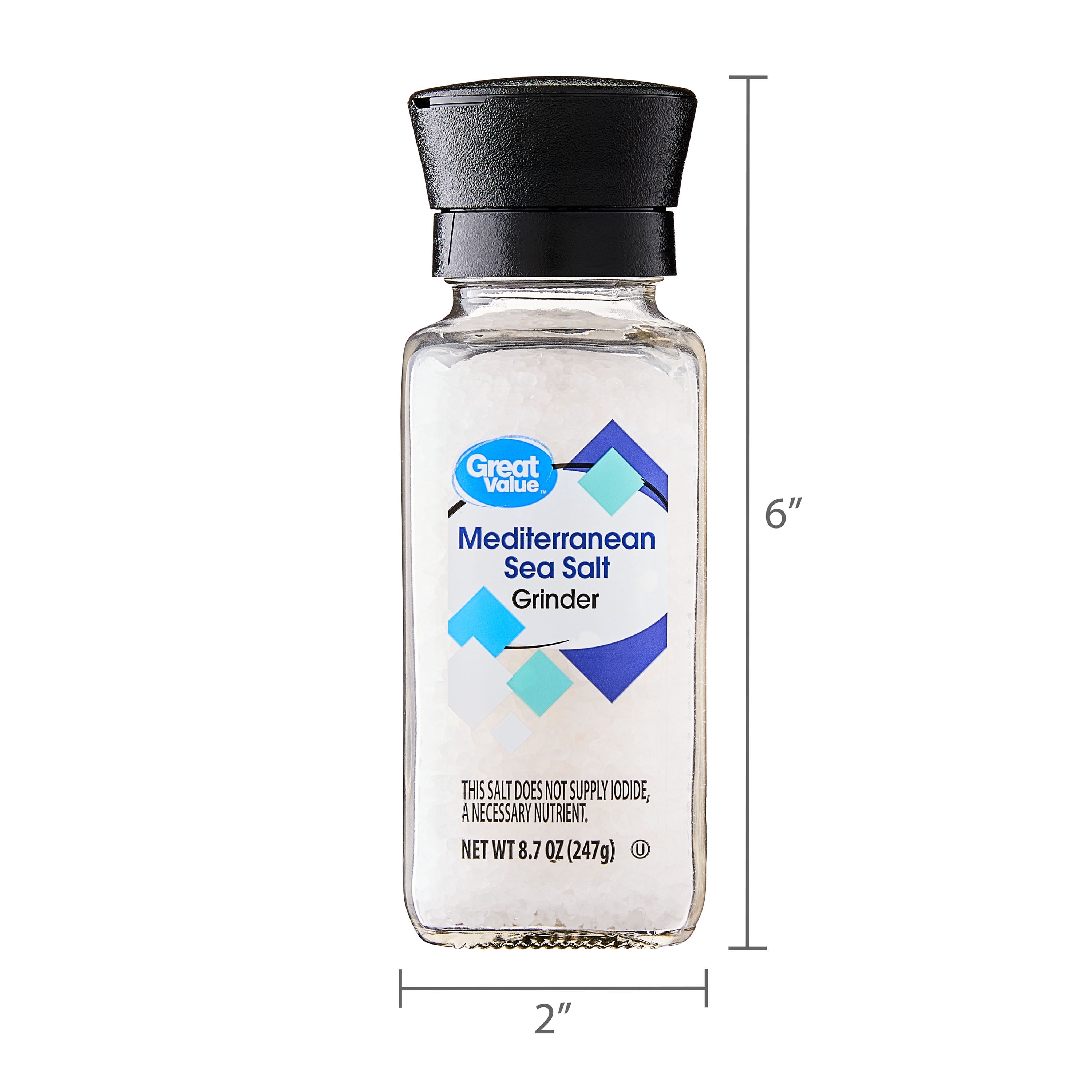 (6 pack) Great Value Mediterranean Sea Salt Grinder, 8.7 oz