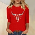 thumbnail image 2 of Staron Women's 3/4 Sleeve Western Print Casual T-Shirt Round Neck Loose Fit Fashion Top, Red L, 2 of 4