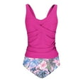 thumbnail image 5 of UTSJKR Women's Ruched Tankini Swimsuits V Neck Wrap Tie Back Two Pieces Bathing Suit Tummy Control Swimwear Hot Pink XXL, 5 of 5