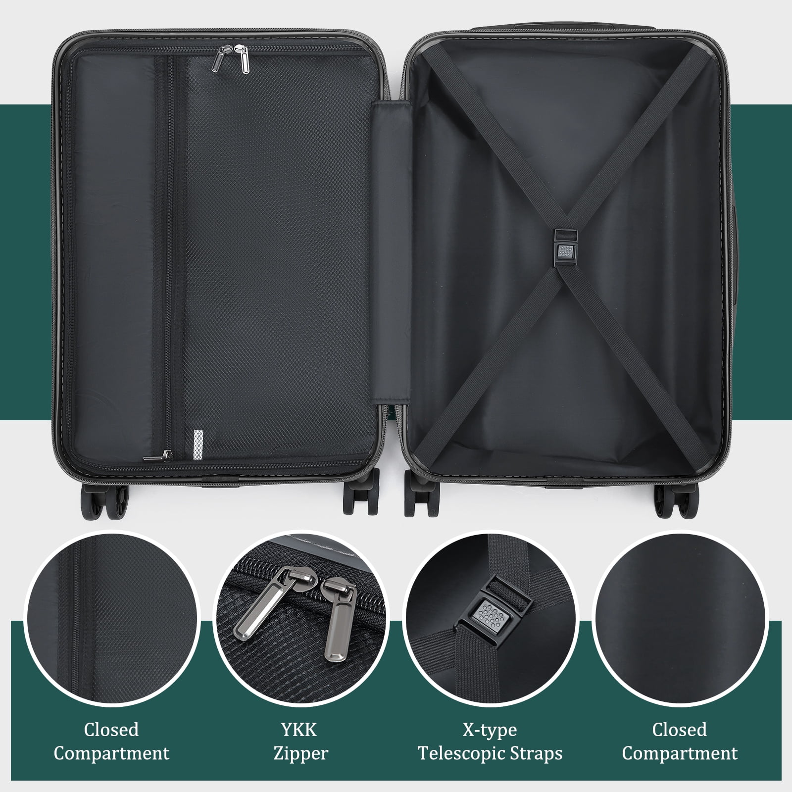 Joyway 7 Piece Luggage Set PC Hardside Lightweight Suitcase with TSA Lock Spinner Wheels (18/20/24/28)