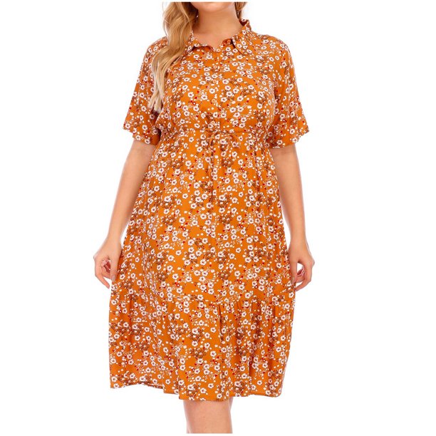 Vestido Largo Cadera Pompotops Talla Grande Cuello Profundo Manga Corta