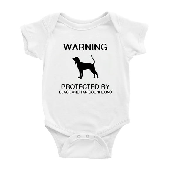 Warning: Protected by A Black and Tan Coonhound Dog Funny Baby Bodysuit Romper (White,0-3 Months)