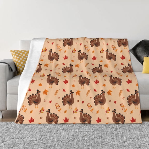 Throw Blanket for Couch - Turkey And Autumn Leaves Soft Comfy Lightweight Cozy Warm Throw Blanket, Fuzzy Plush Flannel Blanket & Throws for Sofa and Bed All Season