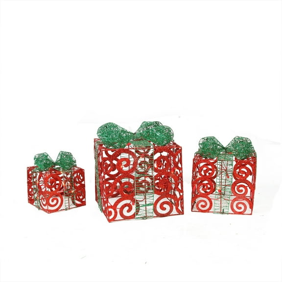Northlight Lighted Swirl Gift Boxes Outdoor Christmas Decorations - 10" - Clear - Set of 3